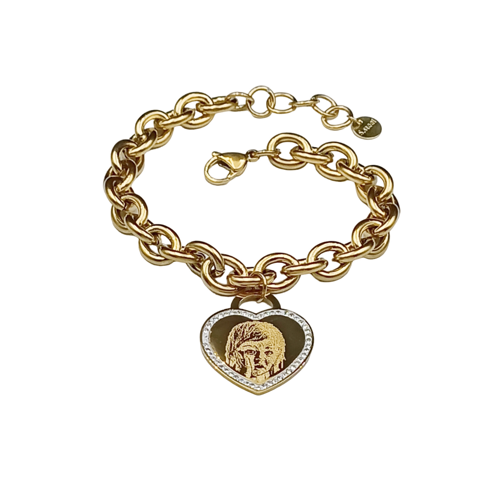 Bracciale Acciaio con Fotoincisione Medaglietta Cuore Brillantini