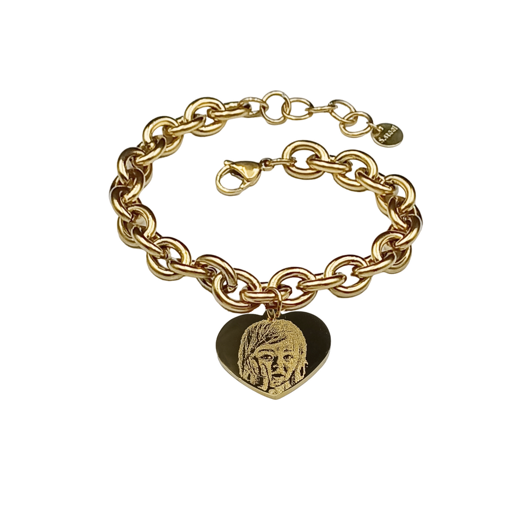 Bracciale Acciaio con Doppia Fotoincisione Medaglietta Cuore