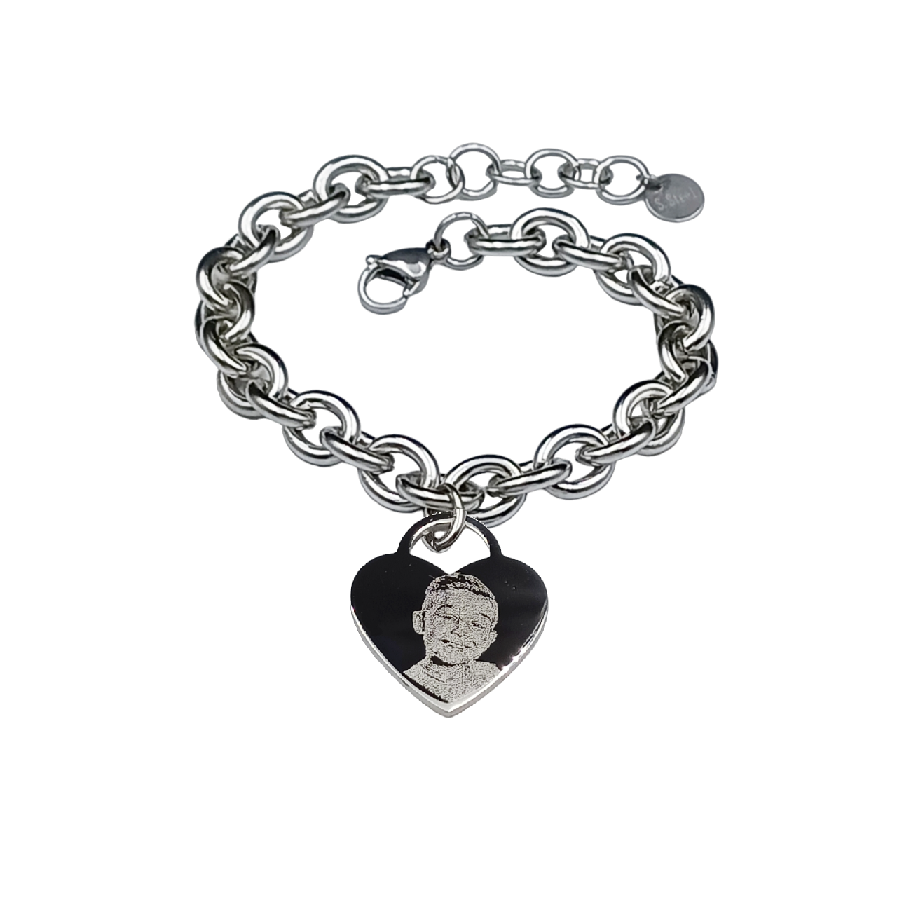 Bracciale Acciaio con Fotoincisione Medaglietta Cuore