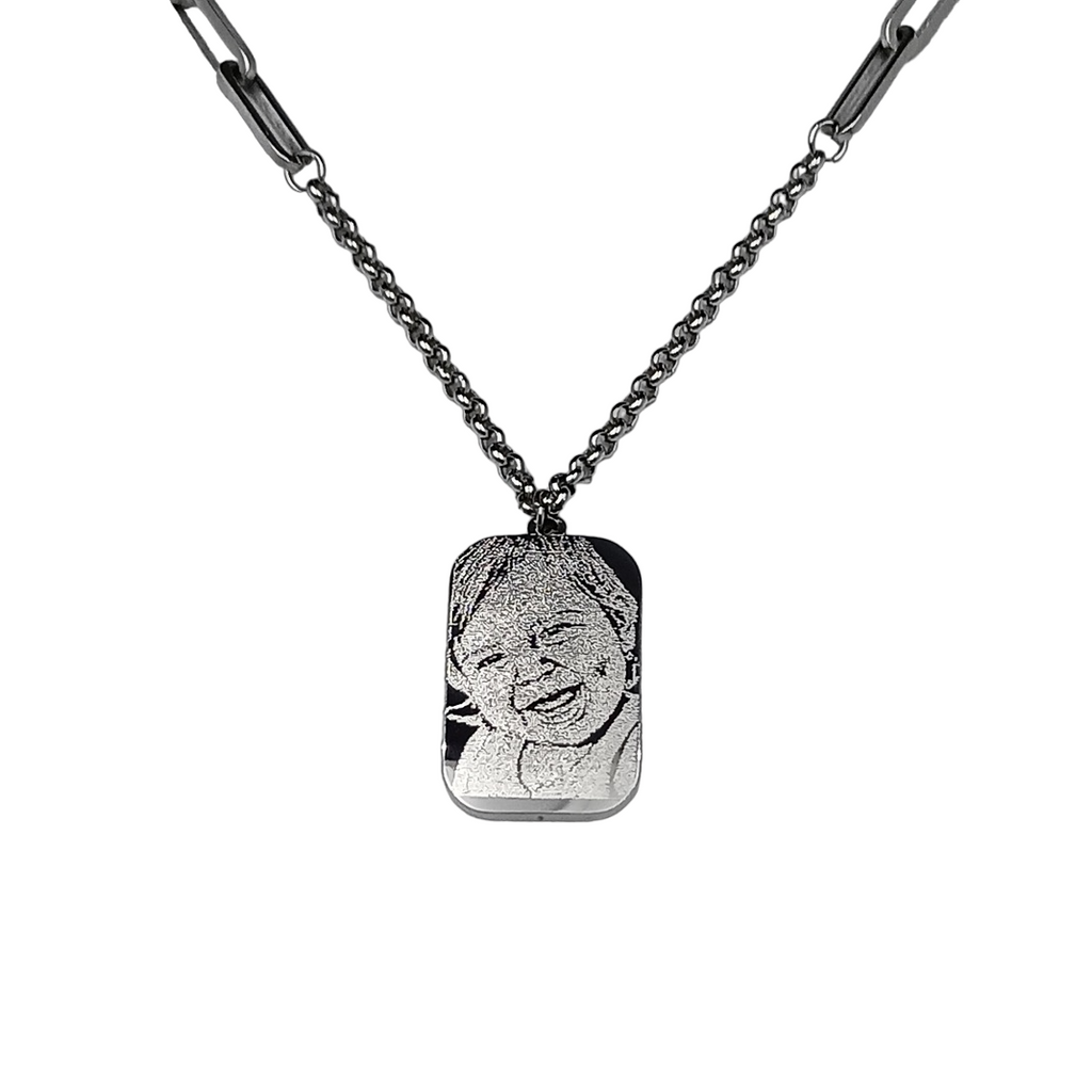 Collana Mané Acciaio con Fotoincisione Medaglietta Rettangolare Media