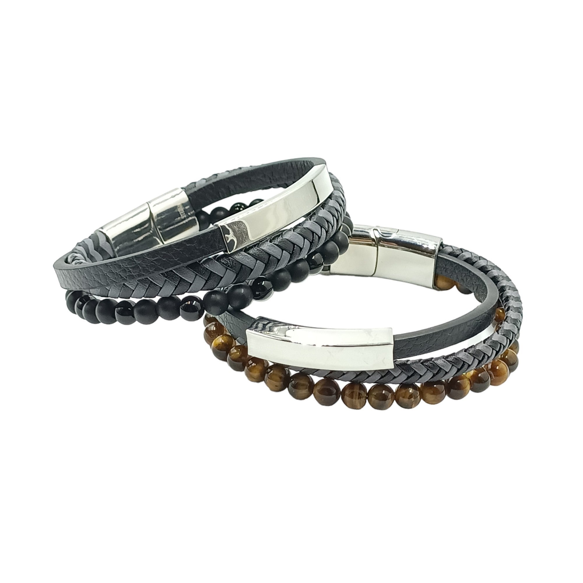 Bracciale Skin Acciaio Pietra Lavica Lucida o Occhio di Tigre