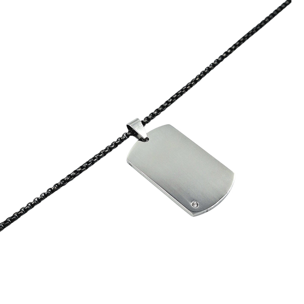 Collana Medaglietta Media con Brillantino in Acciaio con Incisione Personalizzata