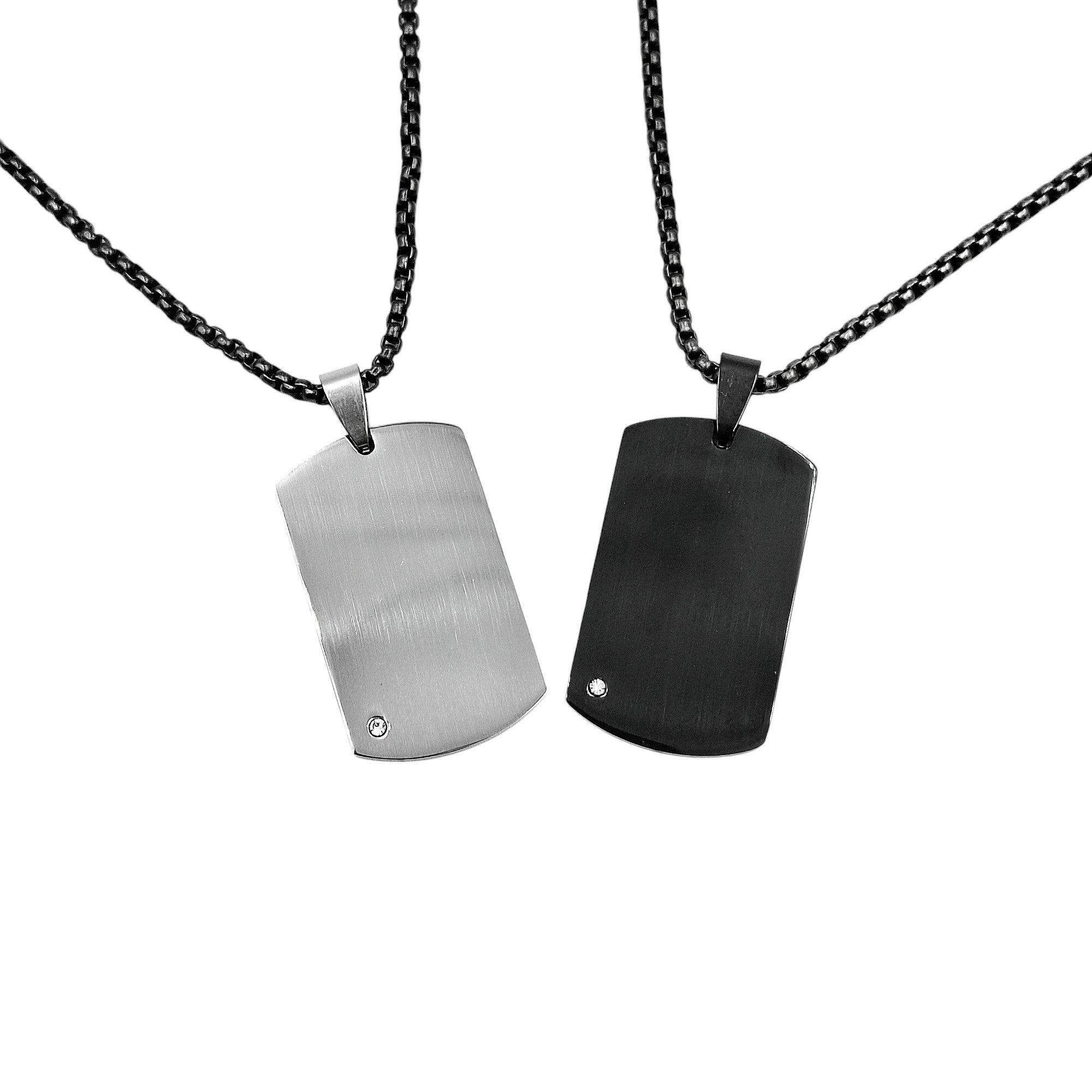 Collana Medaglietta Media con Brillantino in Acciaio con Incisione Personalizzata