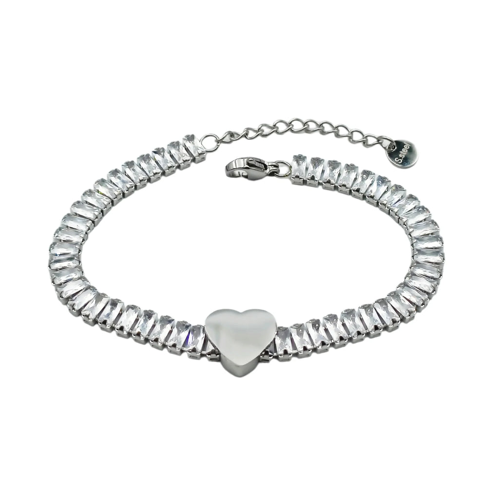 Bracciale Tennis Cuore Acciaio con Incisione