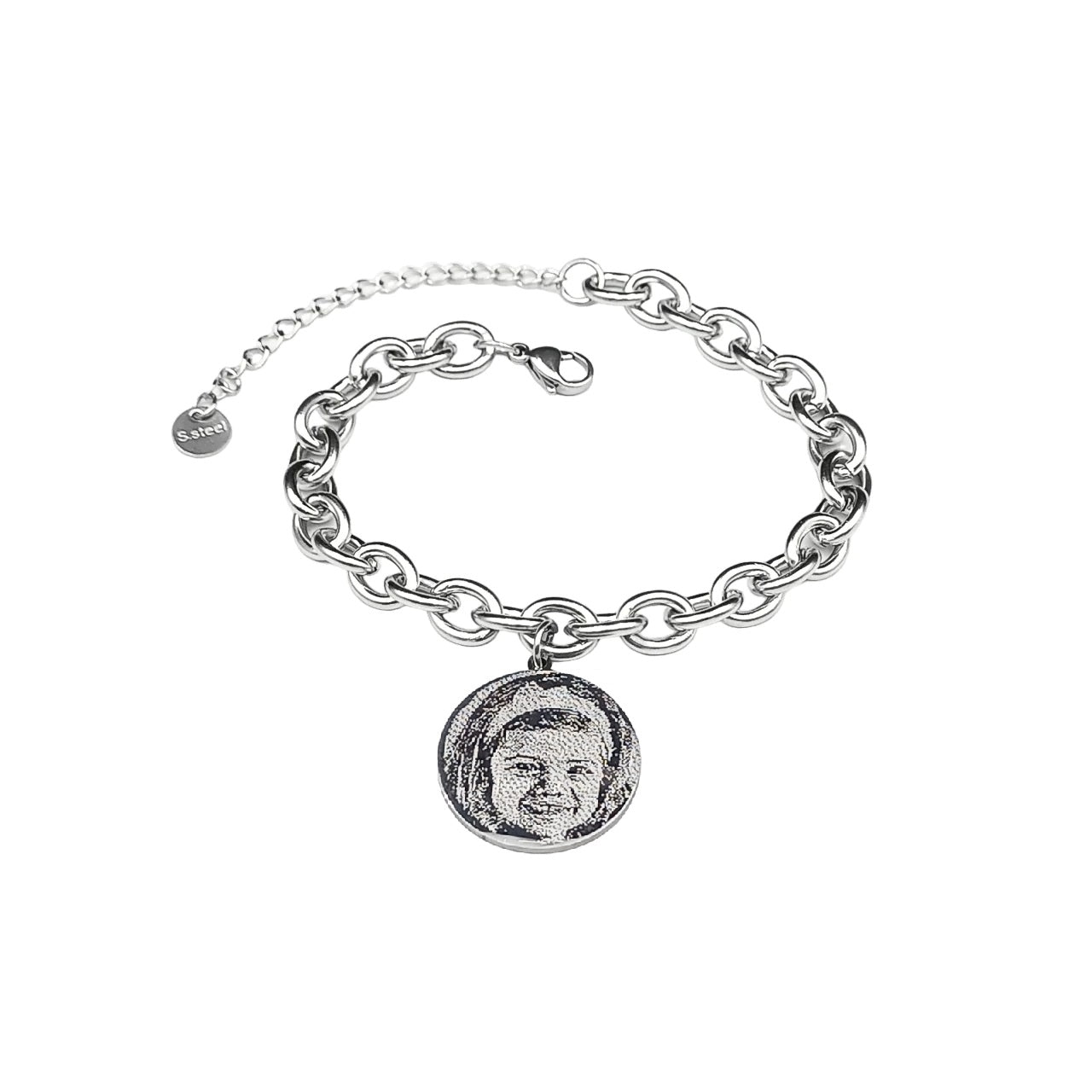 Bracciale Acciaio con Fotoincisione pendente Tondo