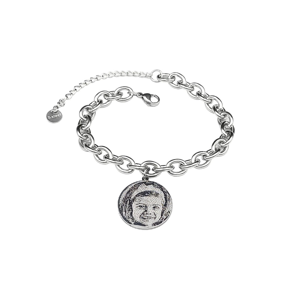 Bracciale Acciaio con Doppia Fotoincisione pendente Tondo