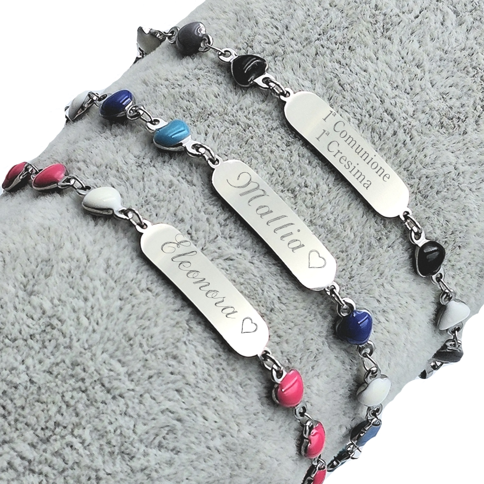 Bracciale Bimbo Bimba Cuori - Incisione Gratuita - Comunione Cresima Battesimo