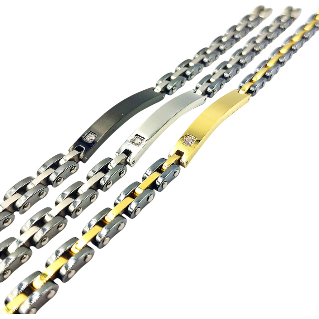 Bracciale Cubo Diamantato Zircone in Acciaio con Incisione Personalizzata