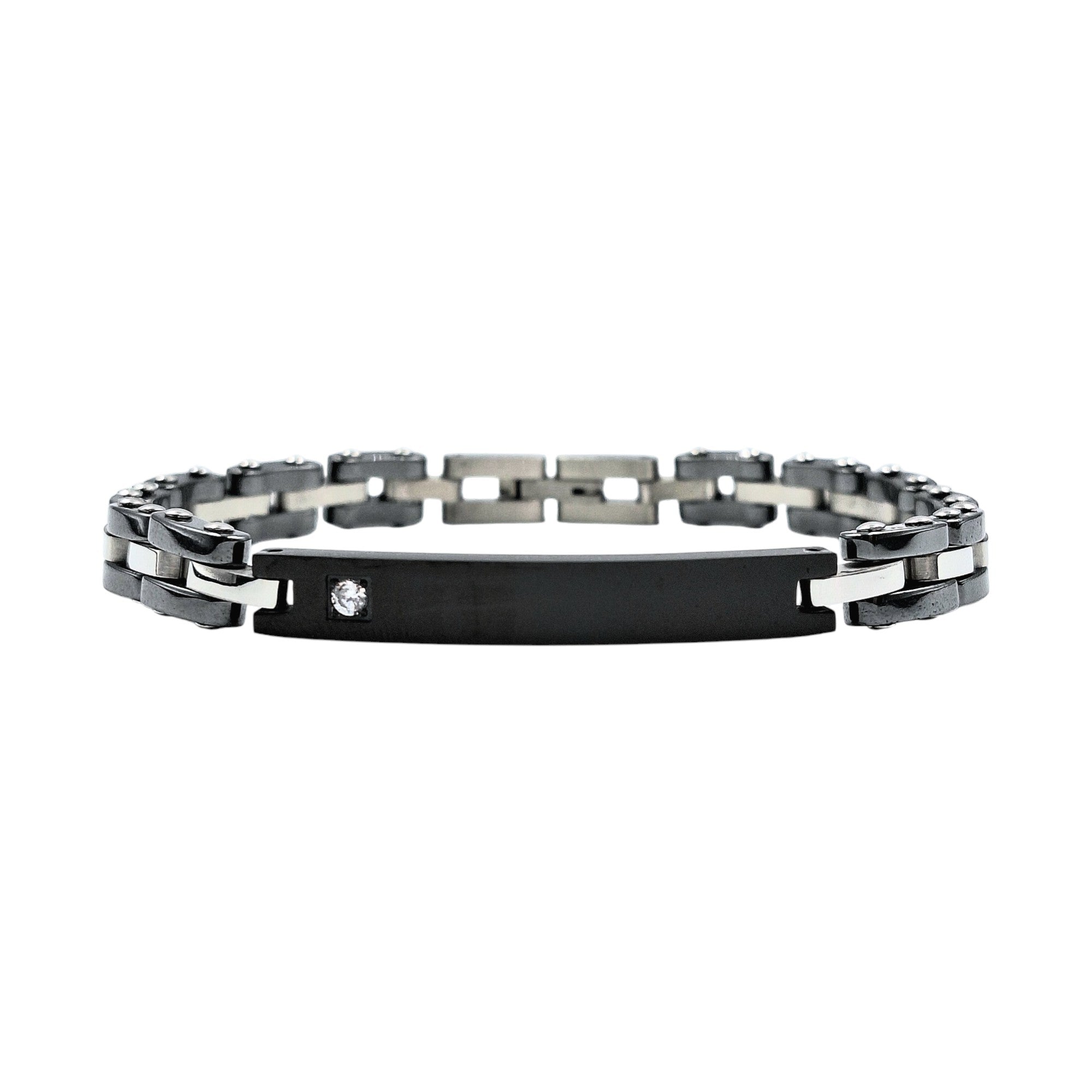 Bracciale Cubo Diamantato Zircone in Acciaio con Incisione Personalizzata