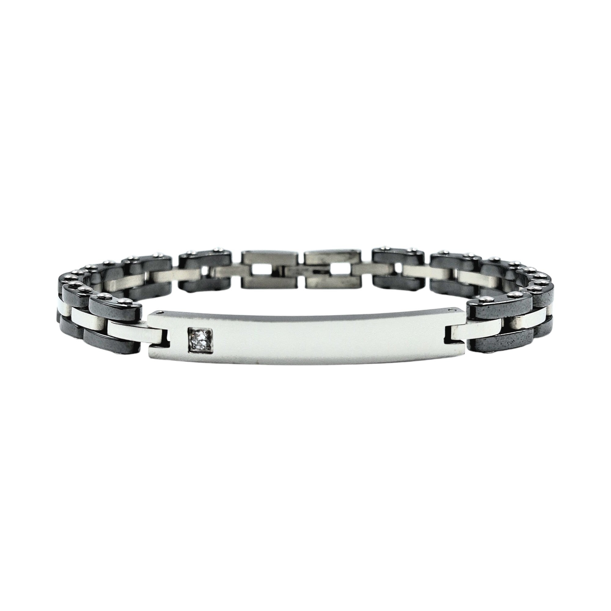 Bracciale Cubo Diamantato Zircone in Acciaio con Incisione Personalizzata