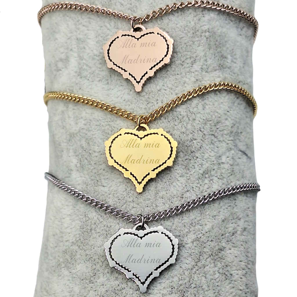 Collana Cuore Sacro Acciaio - Incisione Gratuita - Madrina Comunione o Cresima