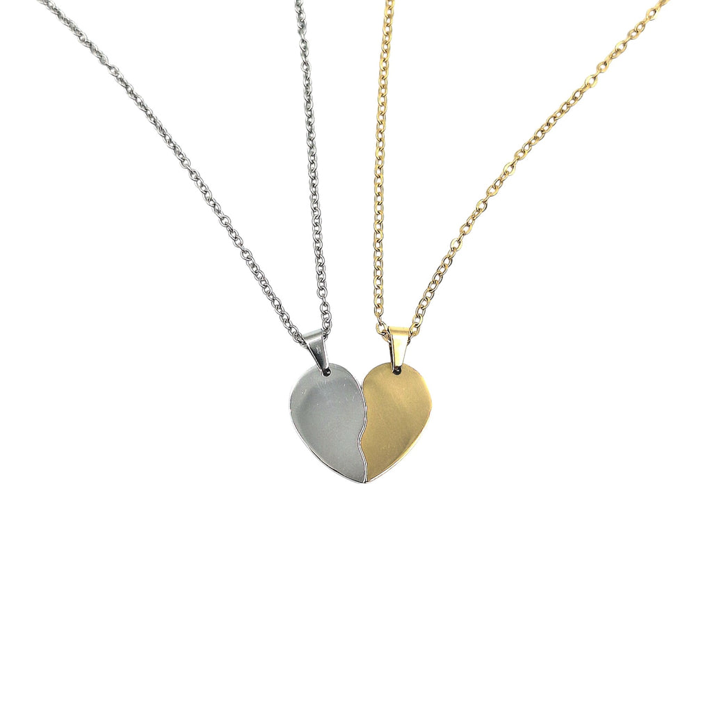Coppia Collane Cuore Spezzato Acciaio Argento e Oro con Incisione Personalizzata