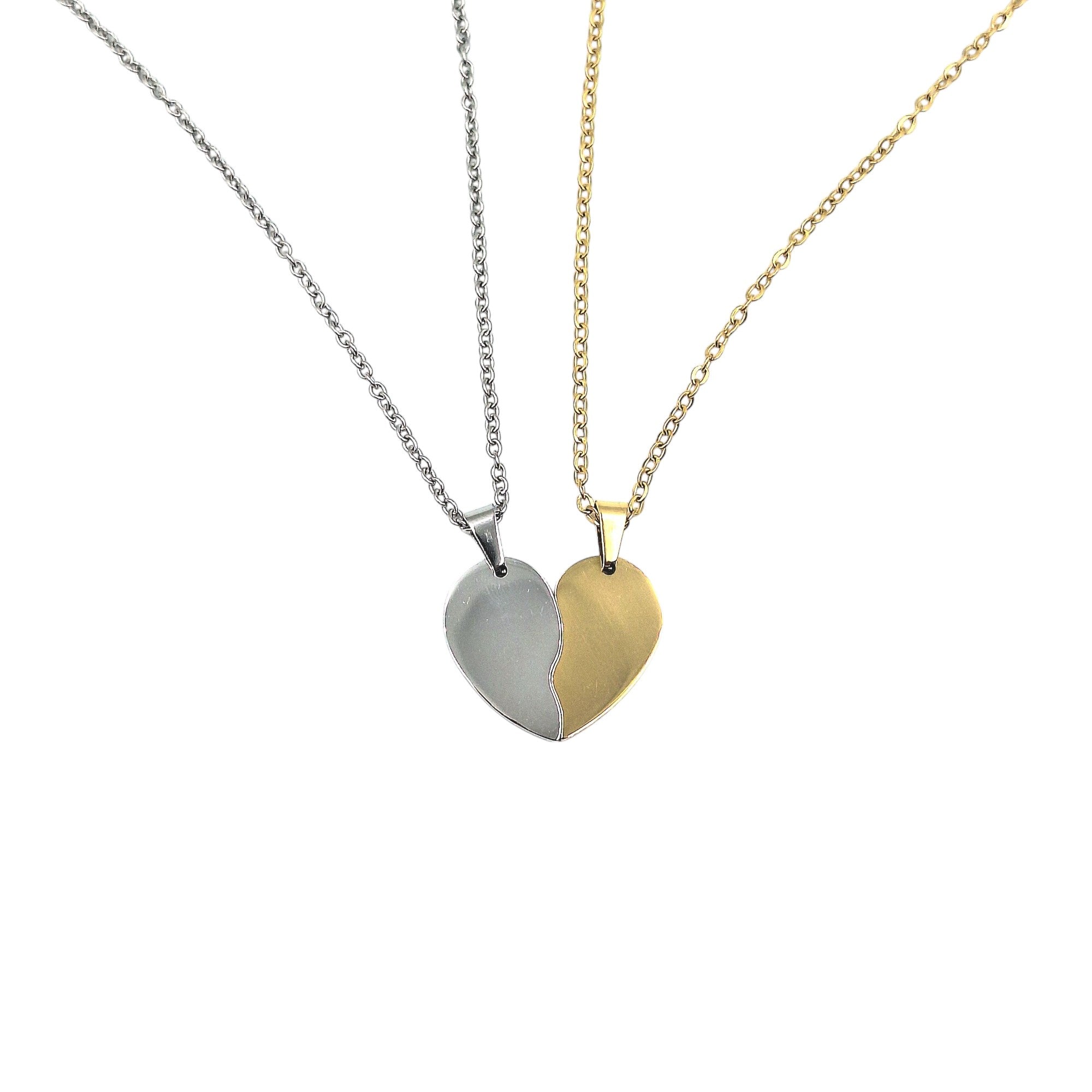 Coppia Collane Cuore Spezzato Acciaio Argento e Oro con Incisione Personalizzata