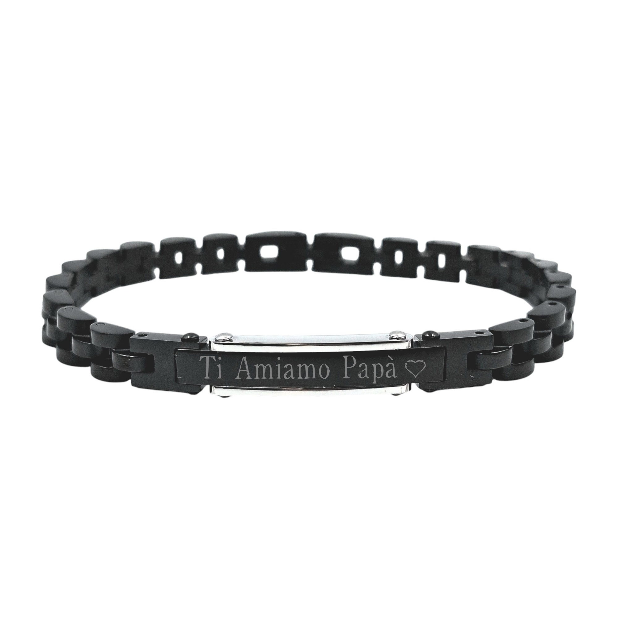 Bracciale Veneziano Diamantato Barre in Acciaio con Incisione Personalizzata