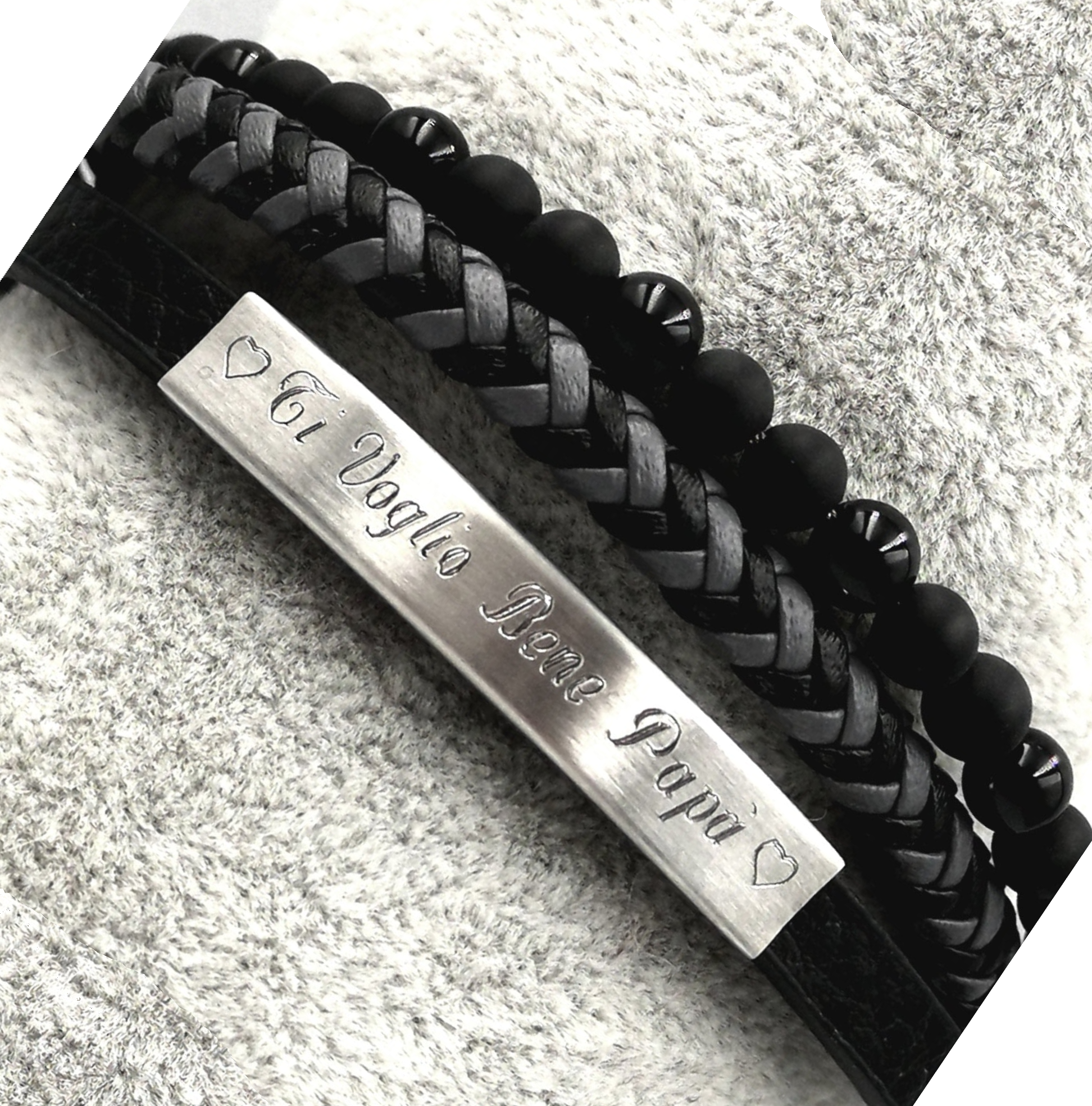 Bracciale Skin Acciaio Pietra Lavica Lucida o Occhio di Tigre