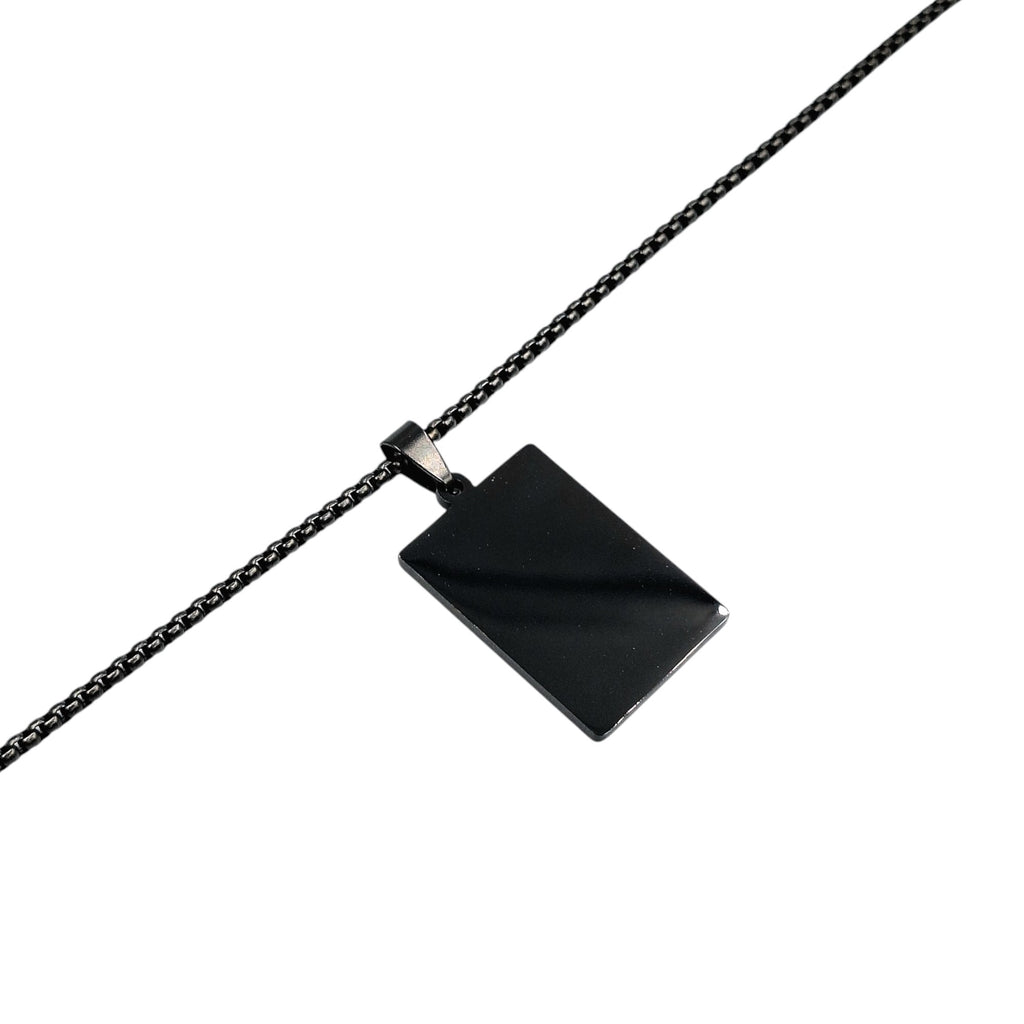 Collana Medaglietta Acciaio Nero Rettangolare con Incisione Personalizzata
