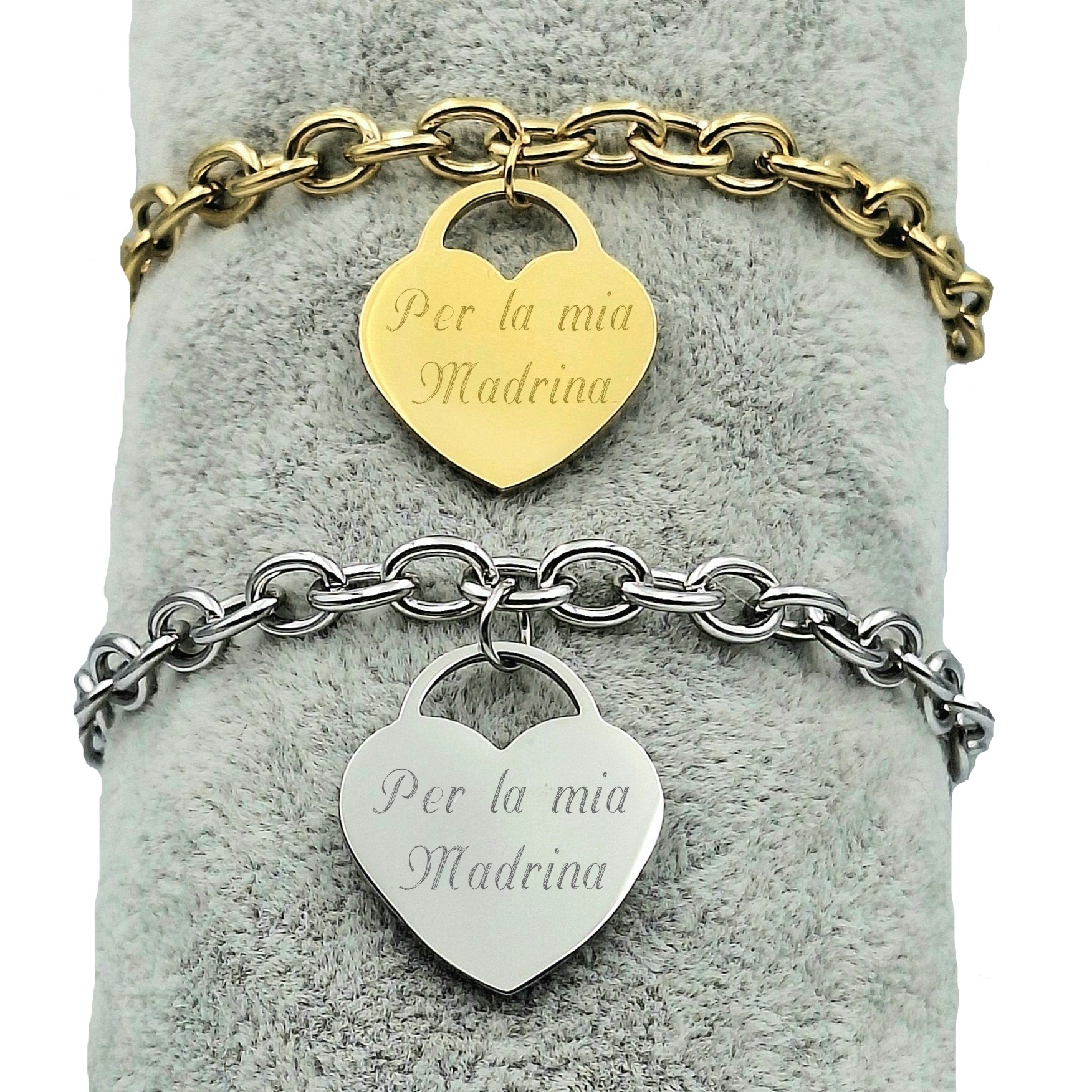 Bracciale Cuore Acciaio Inossidabile - Incisione Gratuita - Madrina Comunione o Cresima