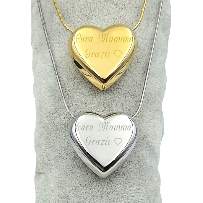 Collana Medaglione Cuore Acciaio Argento o Acciaio Oro