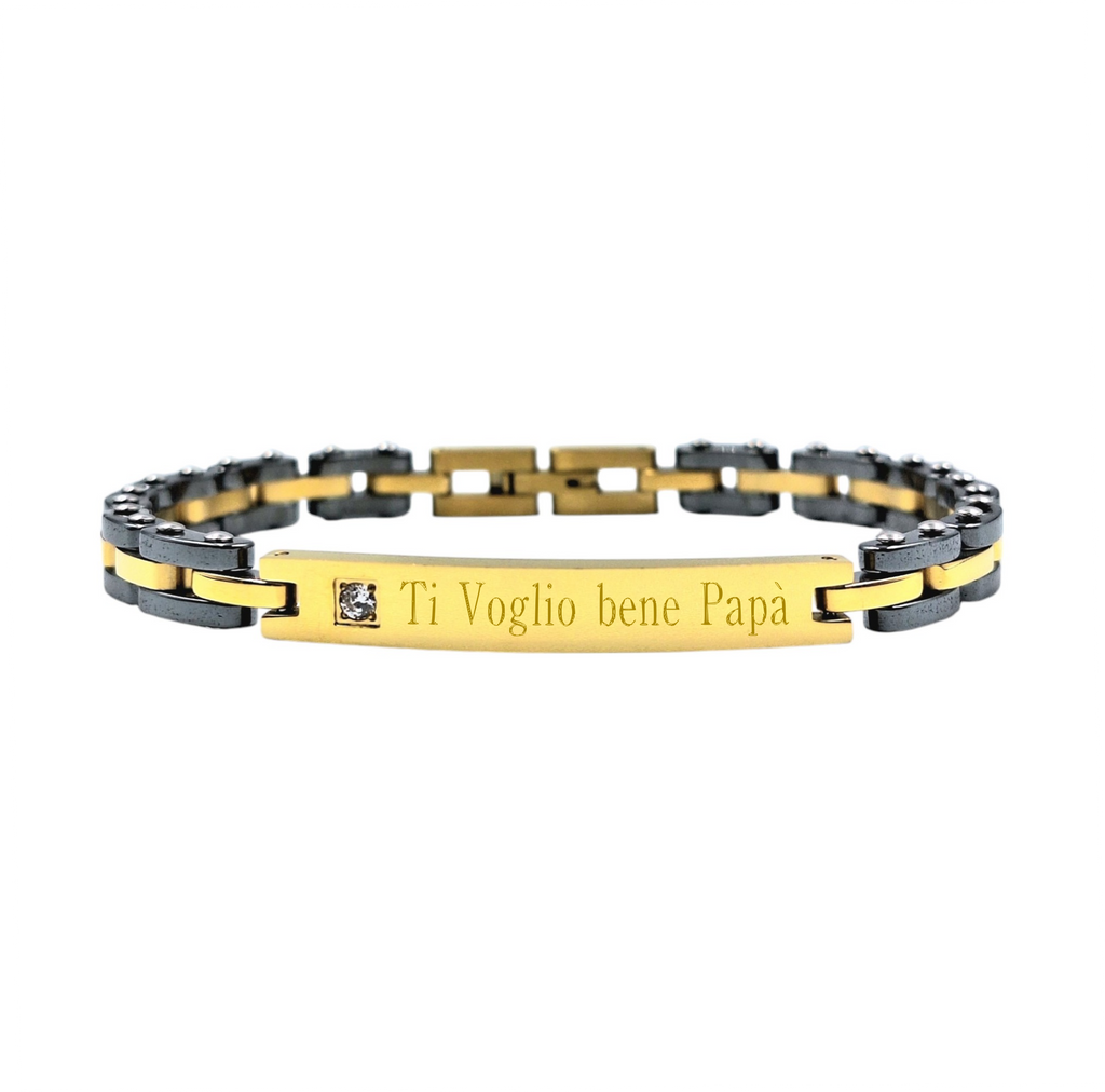 Bracciale Cubo Diamantato Zircone in Acciaio con Incisione Personalizzata