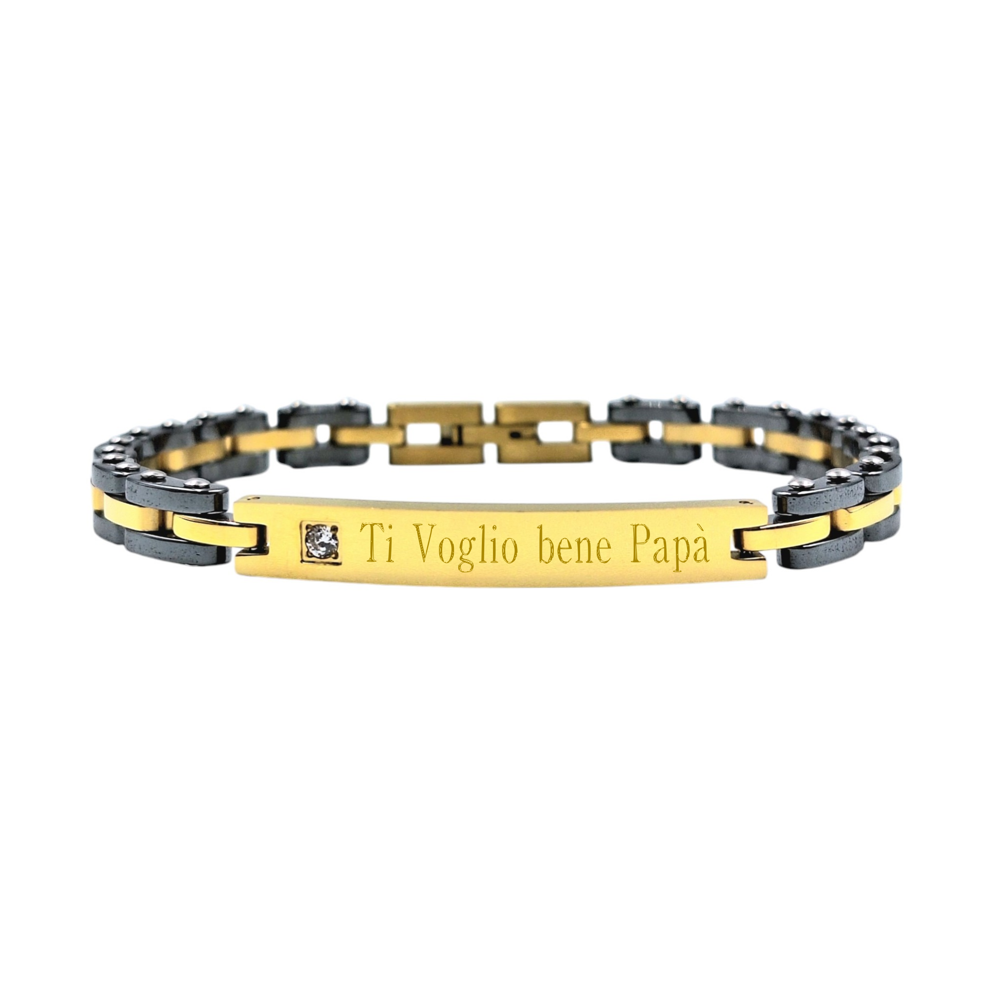 Bracciale Cubo Diamantato Zircone in Acciaio con Incisione Personalizzata