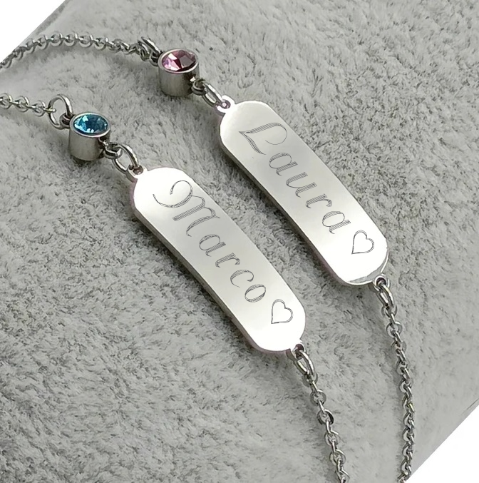 Bracciale Bimba Bimbo Piastra e Punto Luce Acciaio Argento