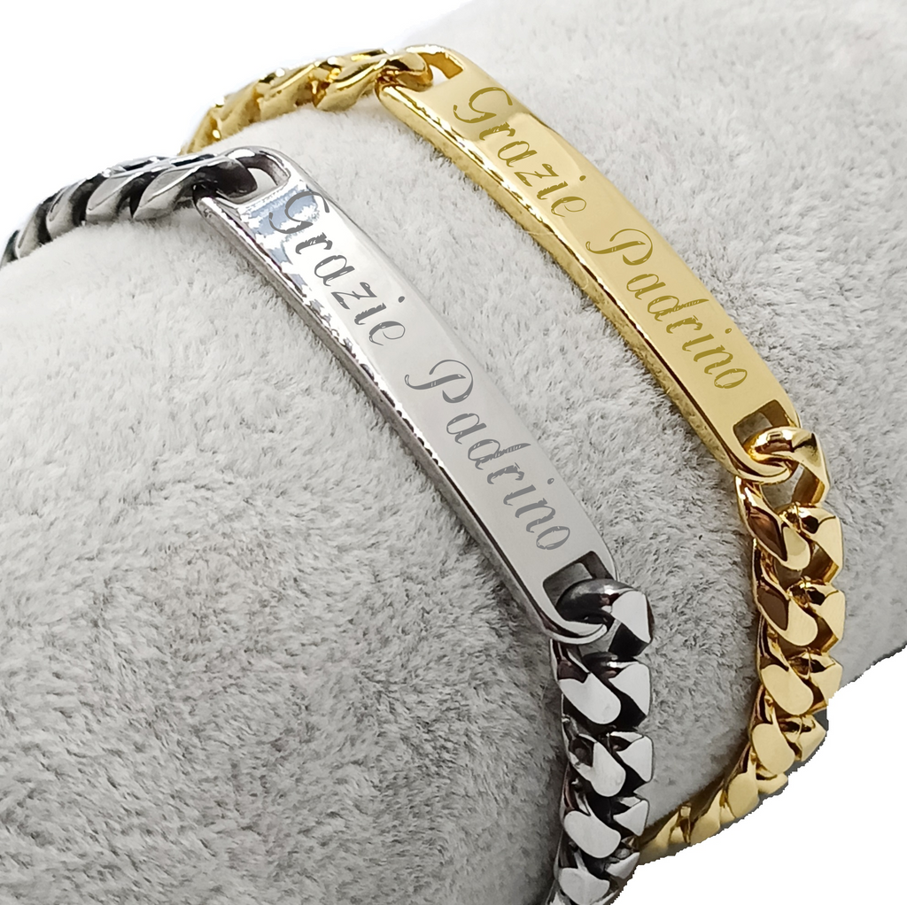 Bracciale Acciaio Argento o Oro Maglia Bizantina - Incisione Gratuita - Padrino Comunione o Cresima