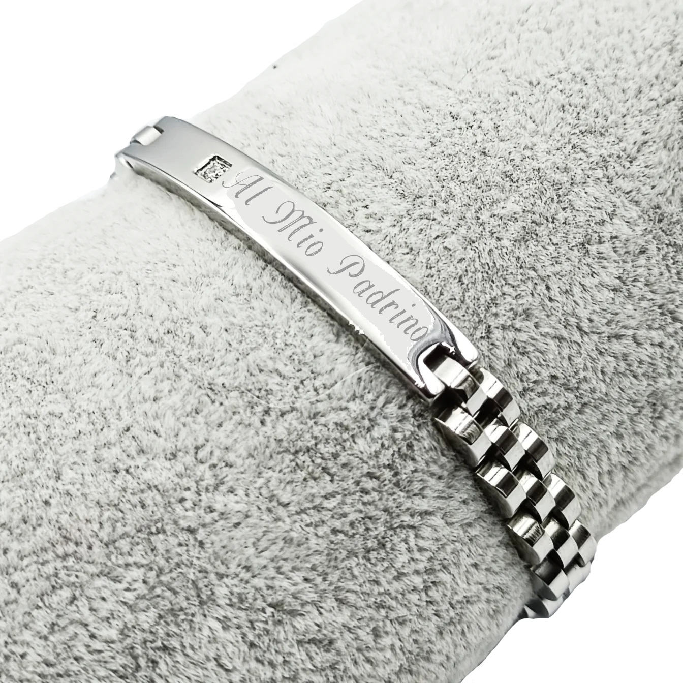 Bracciale Diamantato Zircone Acciaio - Incisione Gratuita - Padrino Comunione Cresima Battesimo