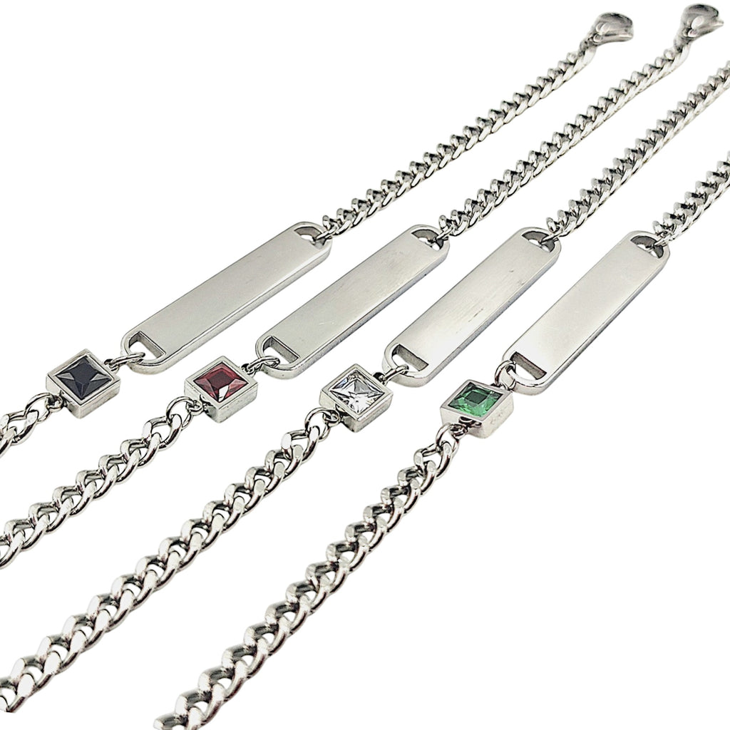 Bracciale Maglia Fine Zircone in Acciaio Argento con Incisione Personalizzata