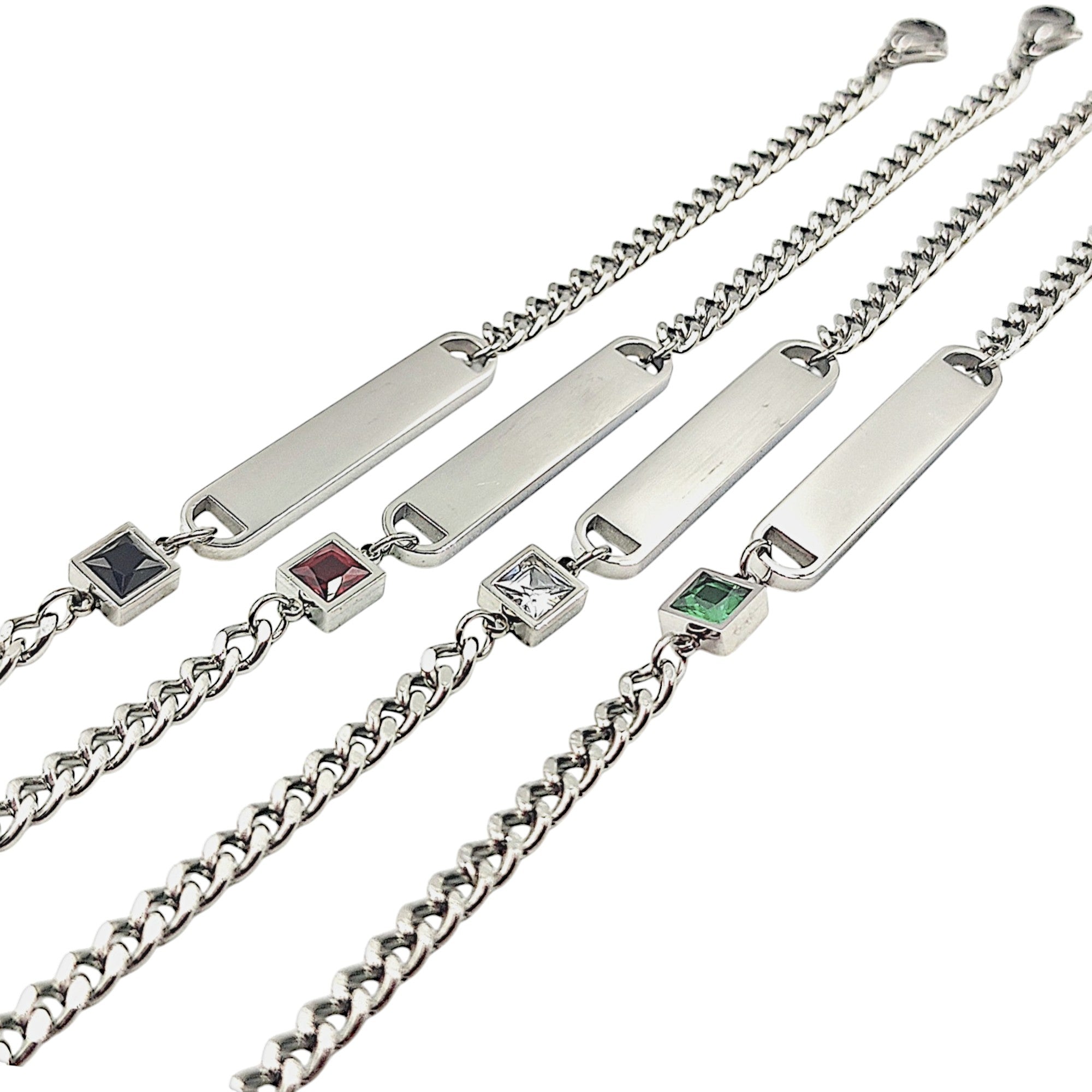 Bracciale Maglia Fine Zircone in Acciaio Argento con Incisione Personalizzata