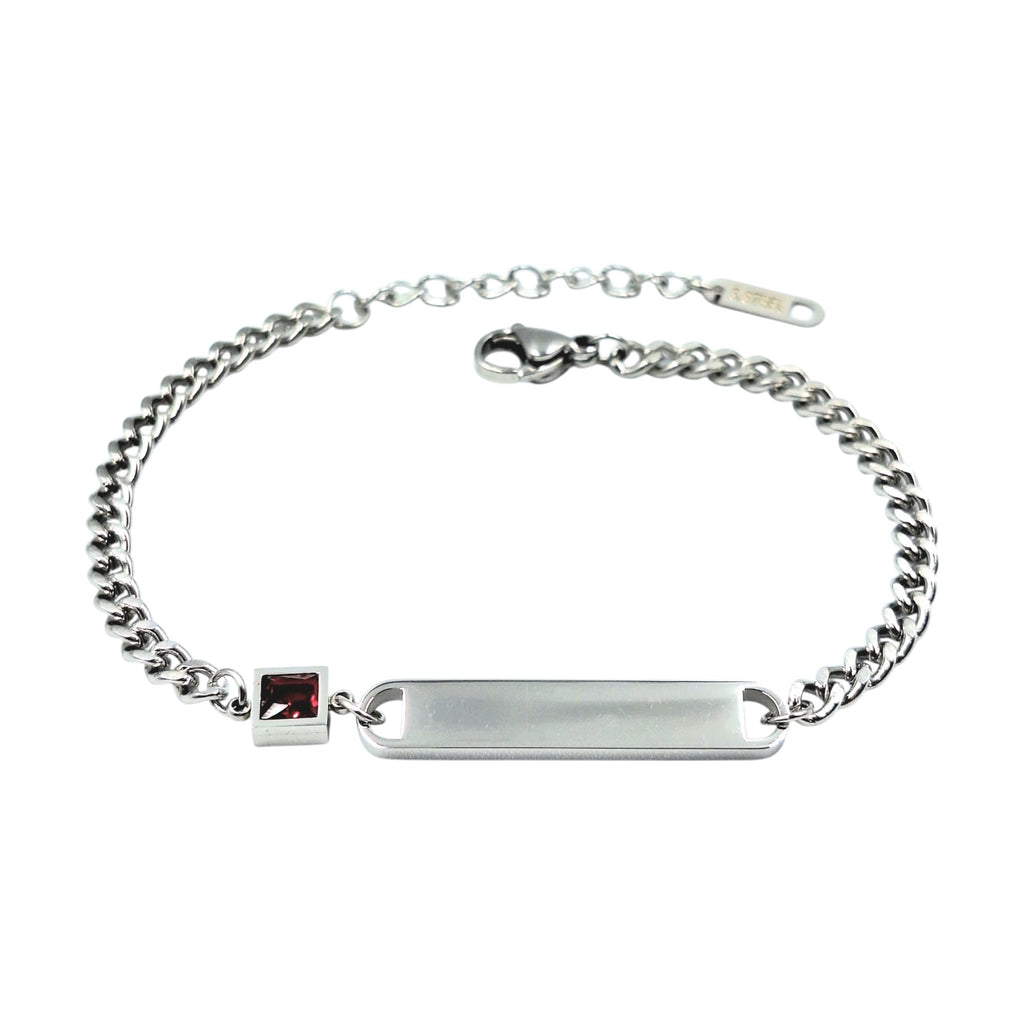 Bracciale Maglia Fine Zircone in Acciaio Argento con Incisione Personalizzata