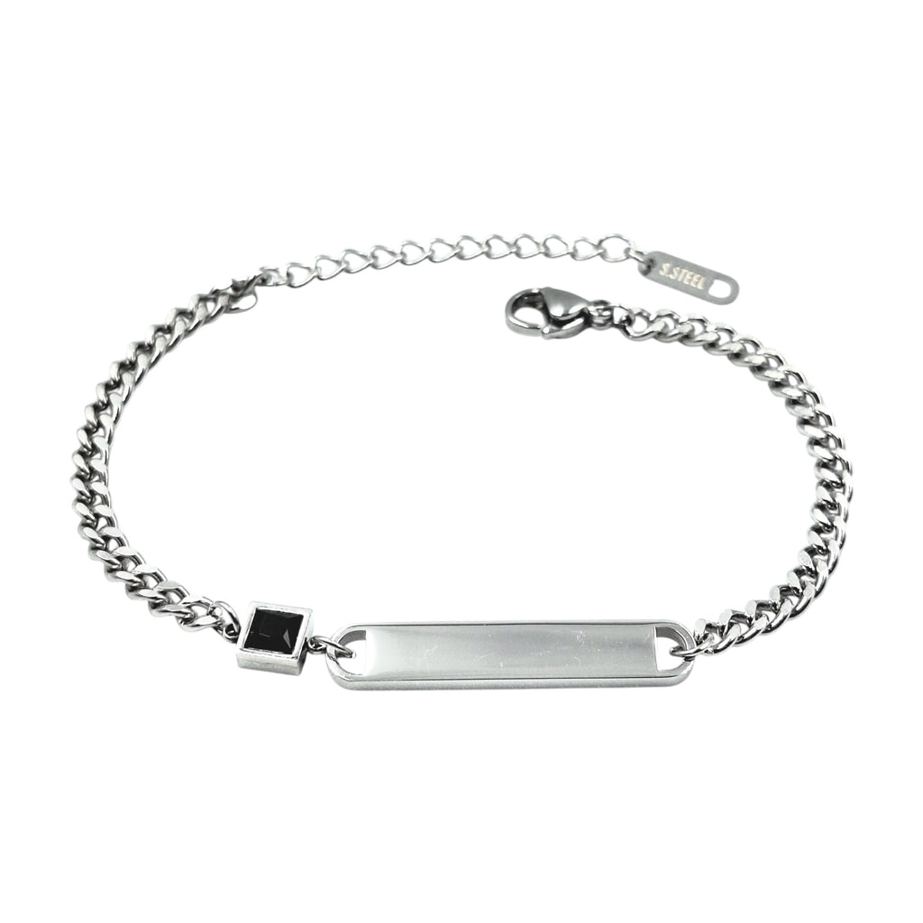 Bracciale Maglia Fine Zircone in Acciaio Argento con Incisione Personalizzata