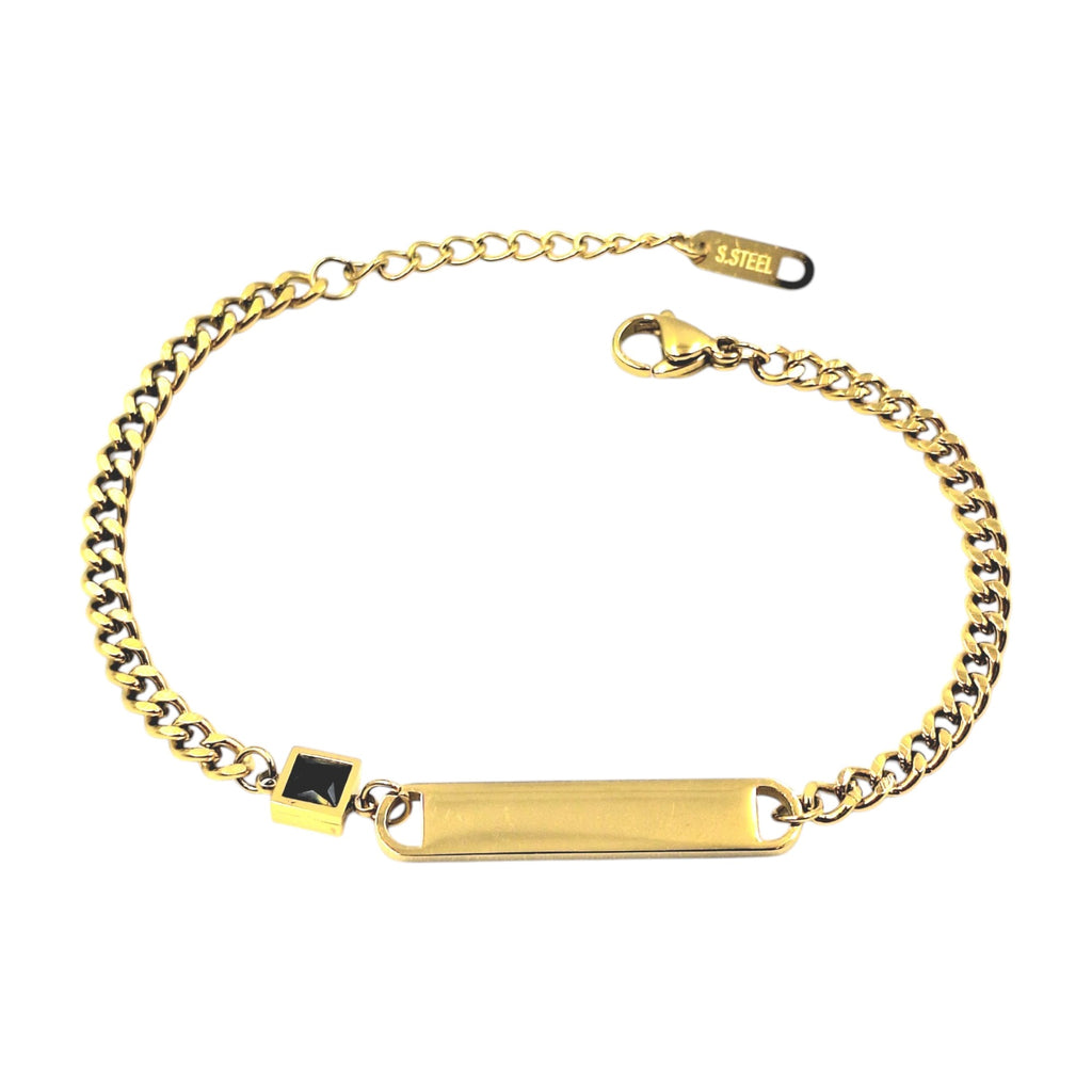 Bracciale Maglia Fine Zircone in Acciaio Oro con Incisione Personalizzata