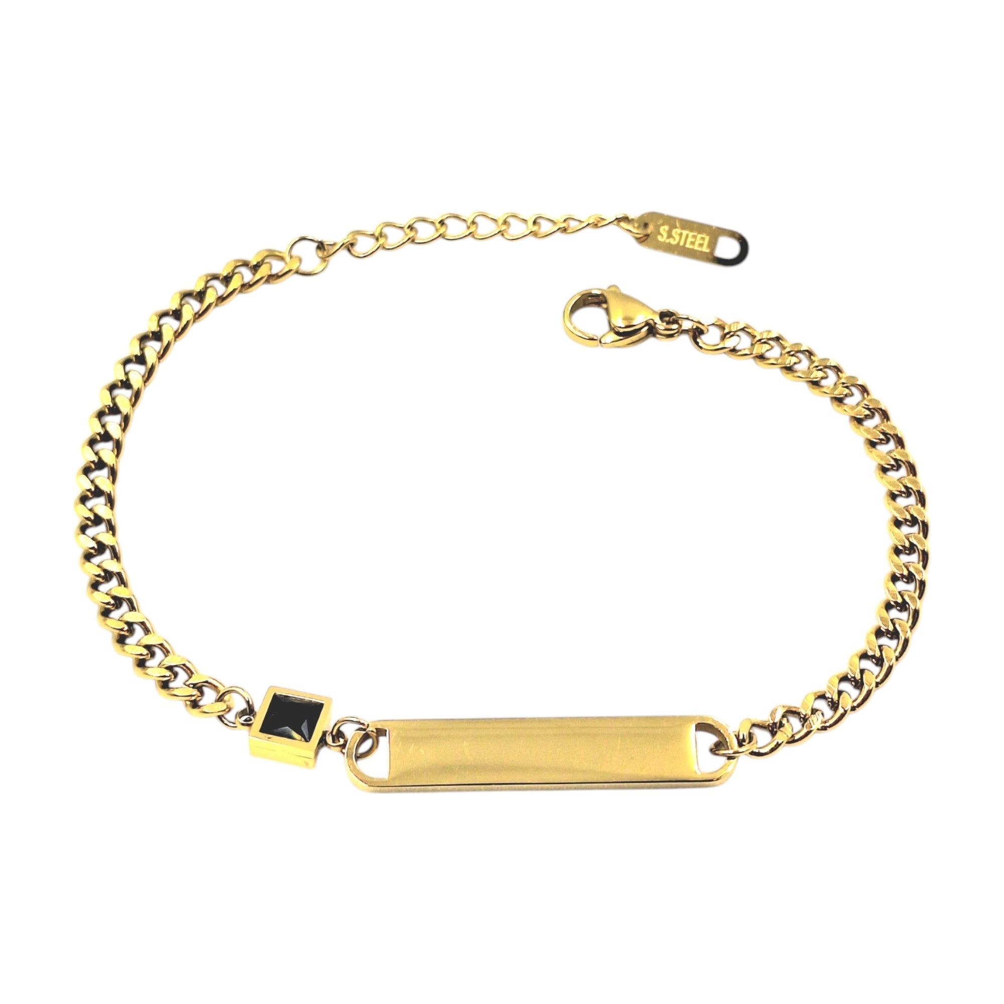 Bracciale Maglia Fine Zircone in Acciaio Oro con Incisione Personalizzata