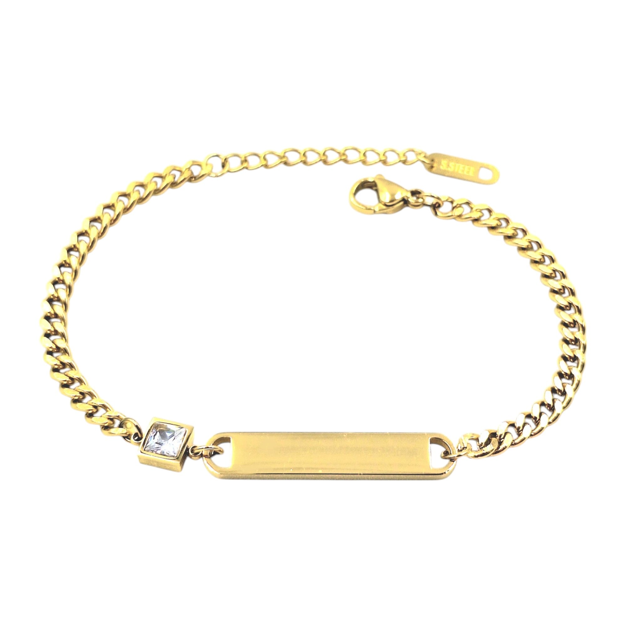 Bracciale Maglia Fine Zircone in Acciaio Oro con Incisione Personalizzata