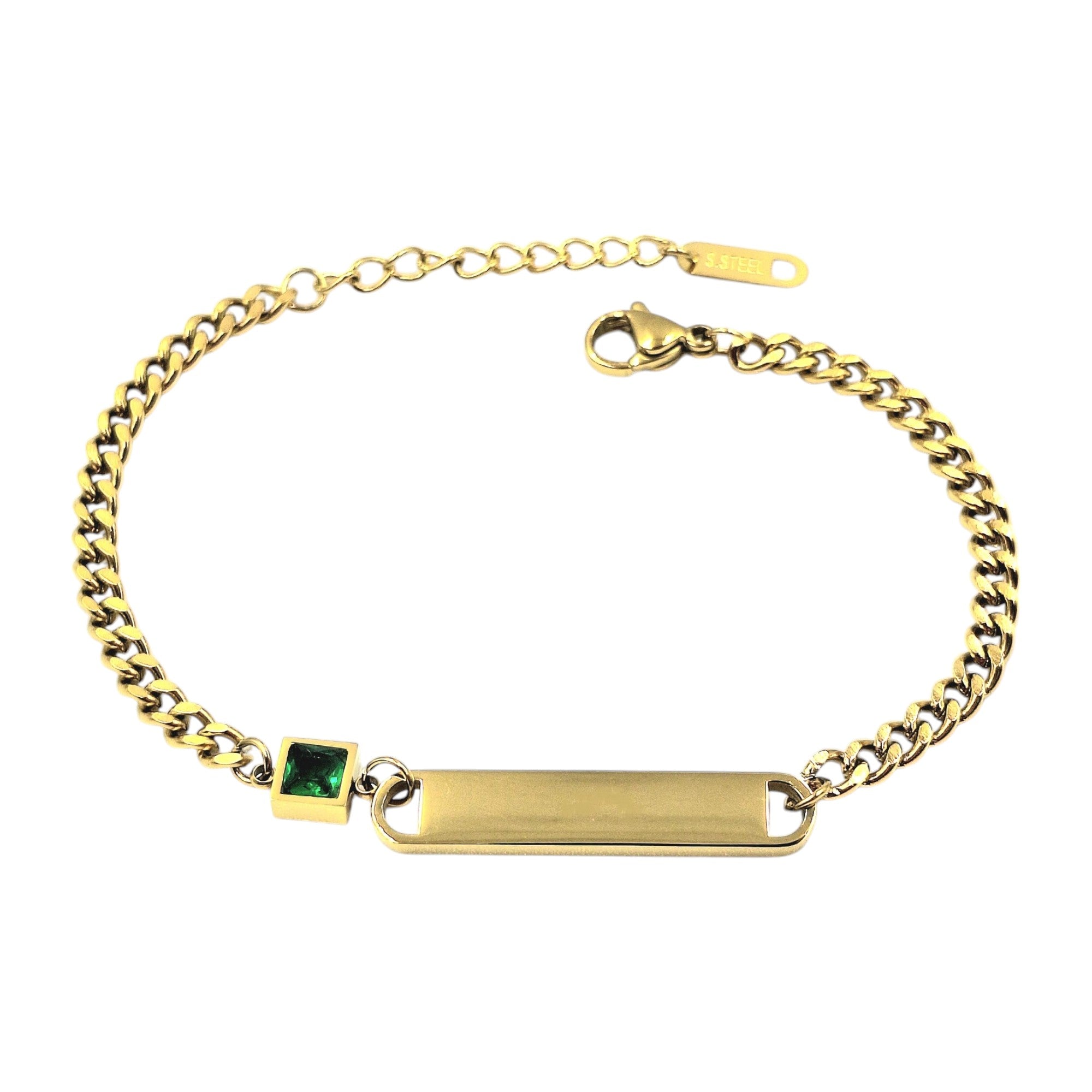 Bracciale Maglia Fine Zircone in Acciaio Oro con Incisione Personalizzata