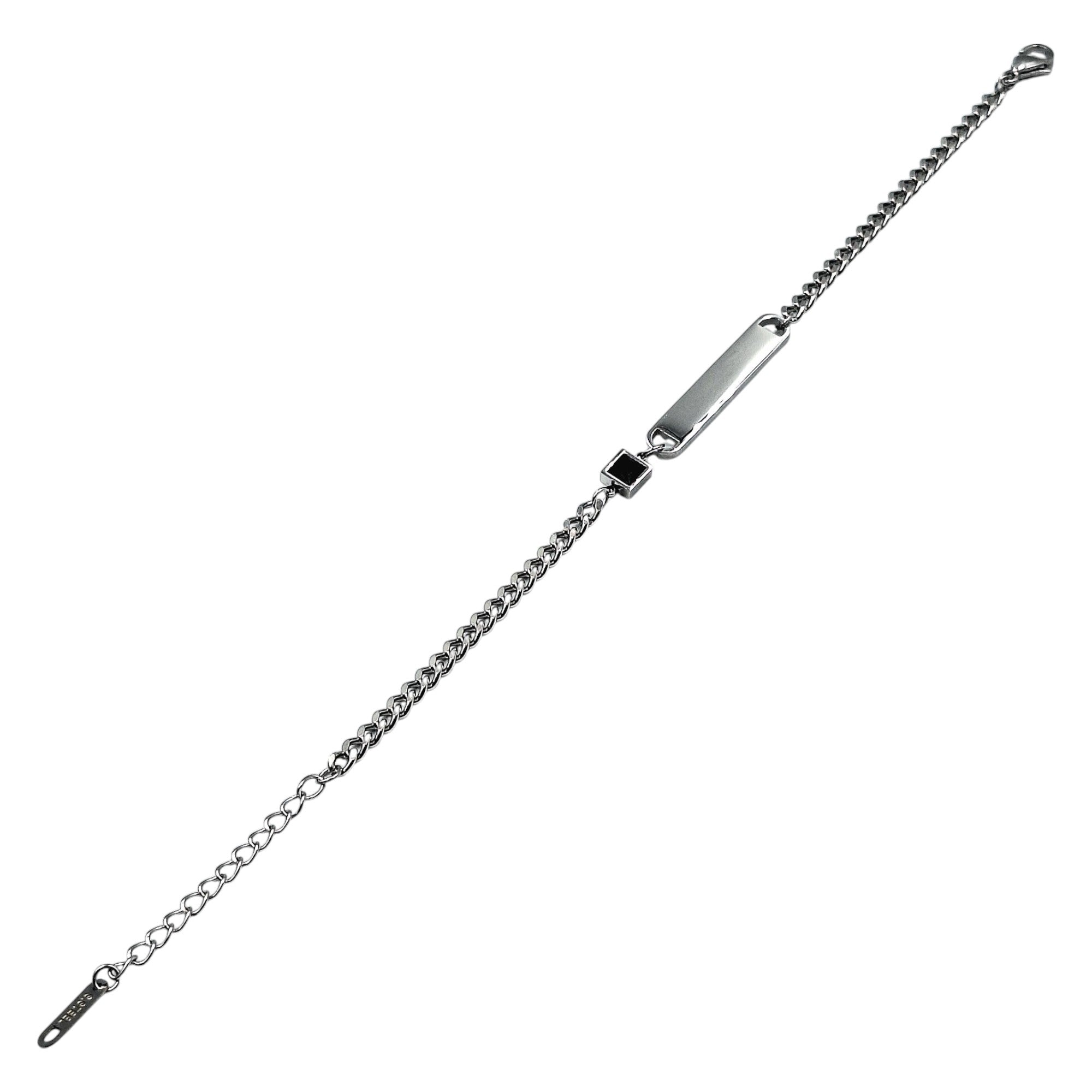 Bracciale Maglia Fine Zircone in Acciaio Argento con Incisione Personalizzata