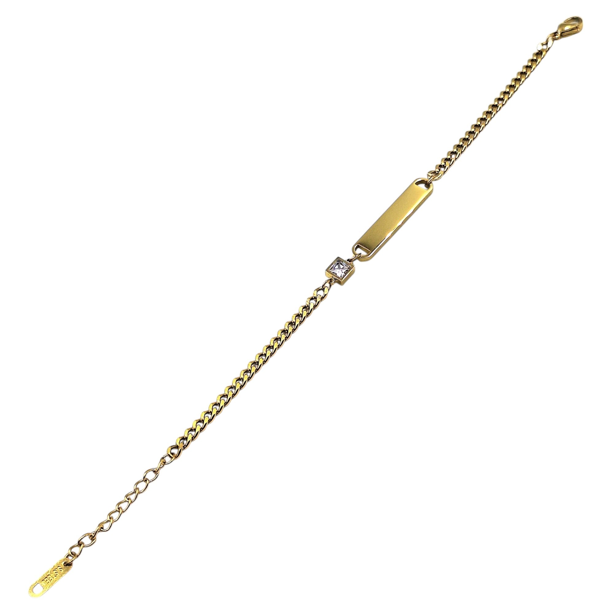 Bracciale Maglia Fine Zircone in Acciaio Oro con Incisione Personalizzata