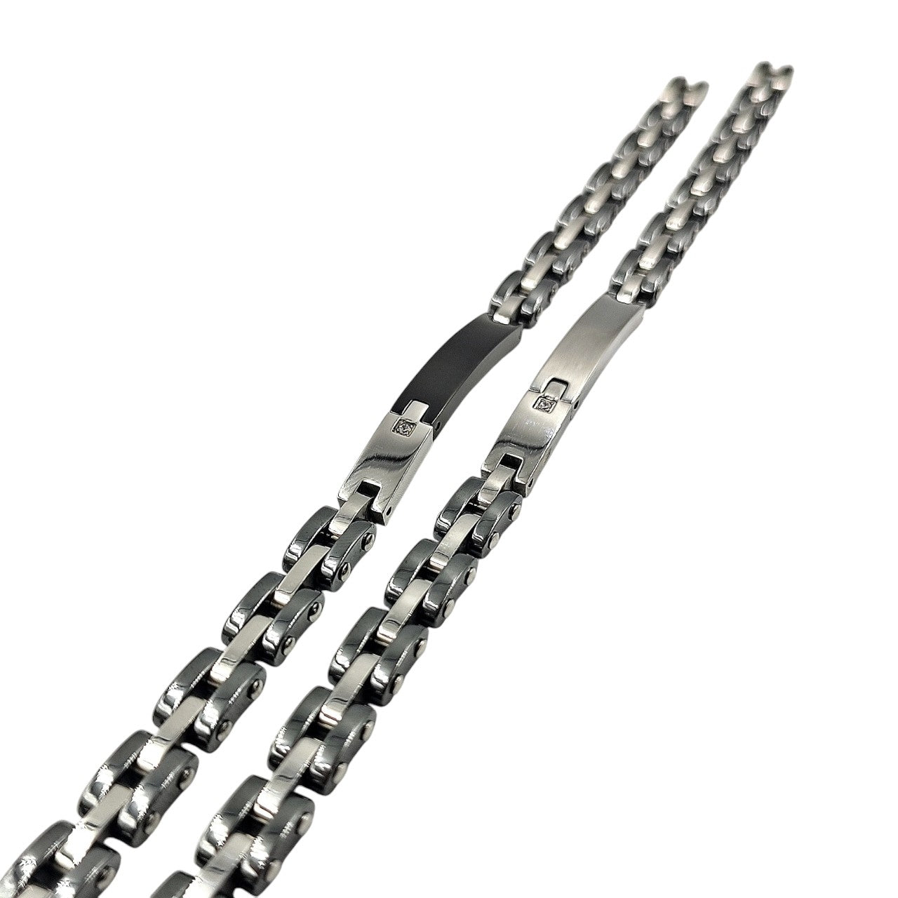 Bracciale Cubo Duo Zircone in Acciaio con Incisione Personalizzata