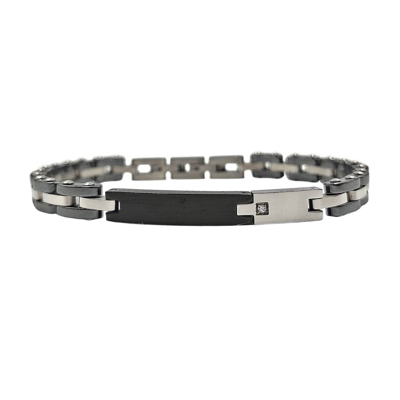 Bracciale Cubo Duo Zircone in Acciaio con Incisione Personalizzata