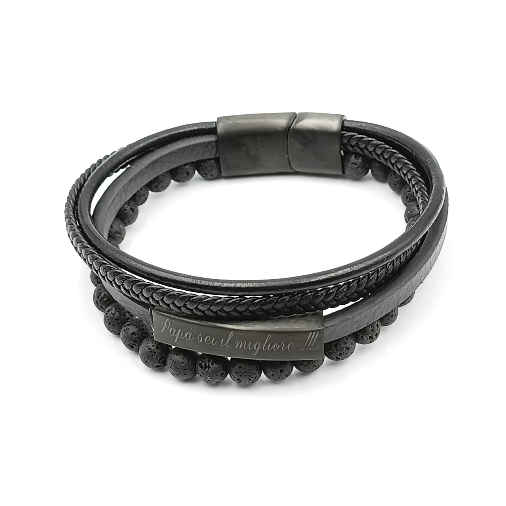 Bracciale Acciaio Skin Pietra Lavica