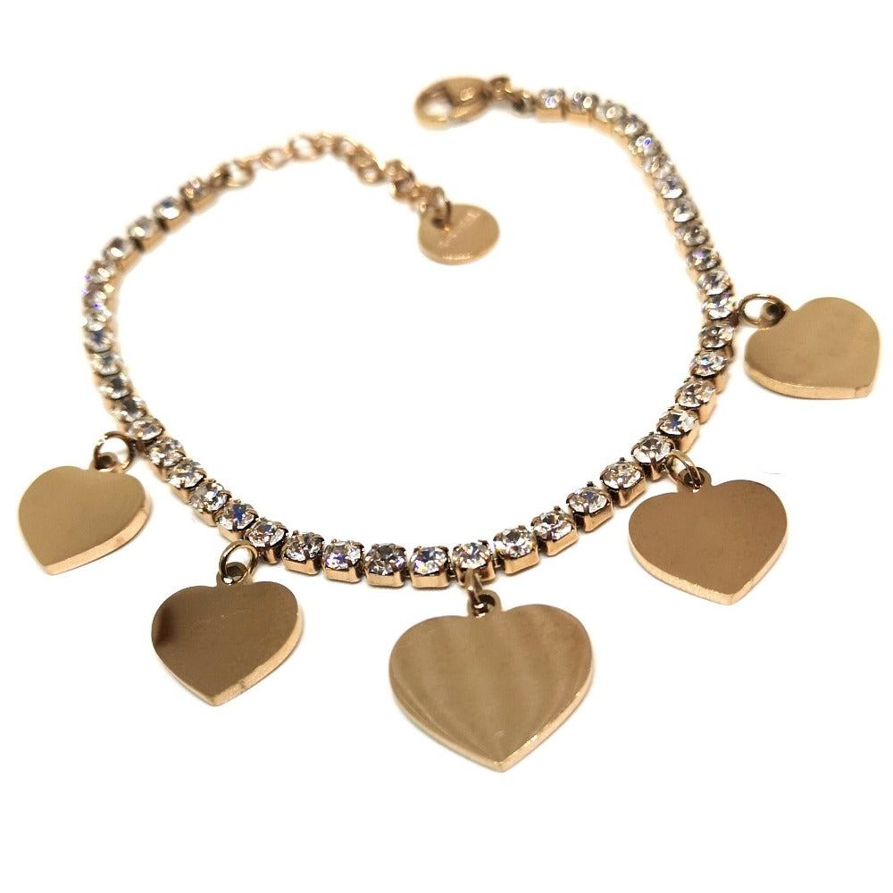 Bracciale Cuori Brilliant Acciaio Oro Rosa