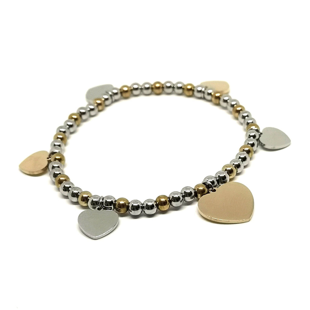 Bracelet Mix Coeurs Acier Argent et Or Rose