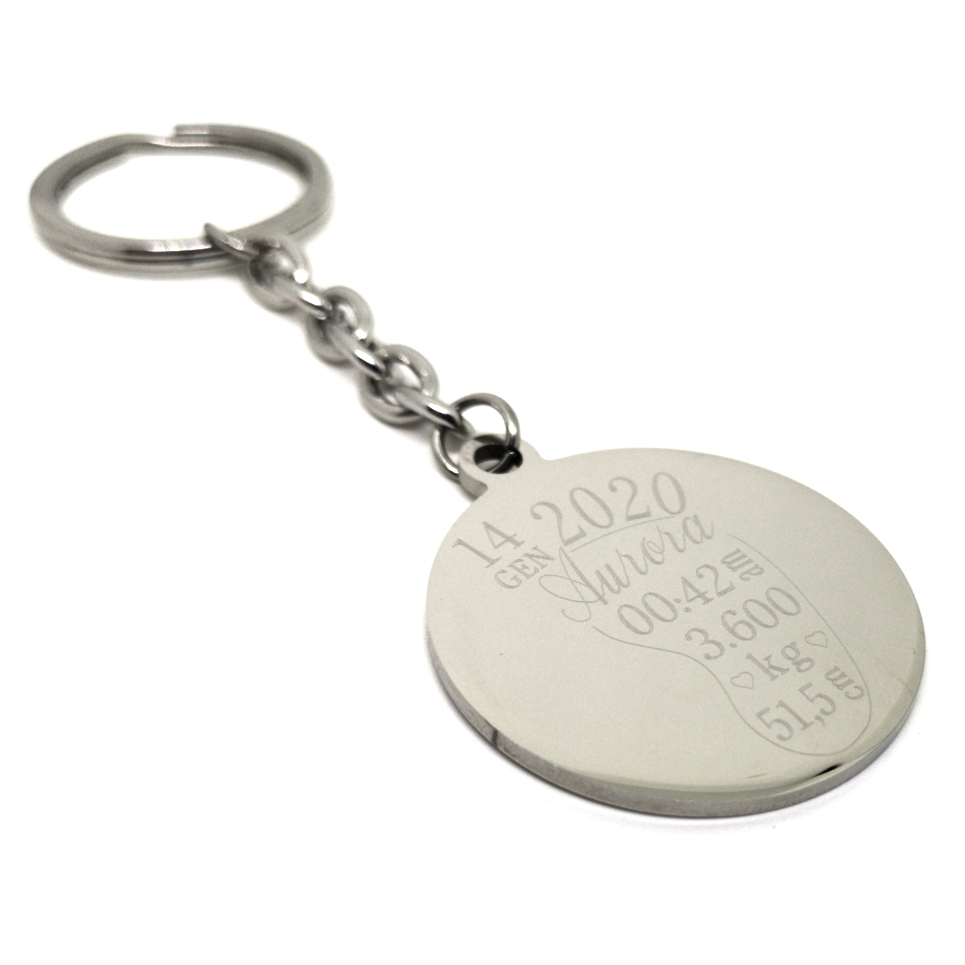 Portachiavi Round NASCITA Acciaio Lucido