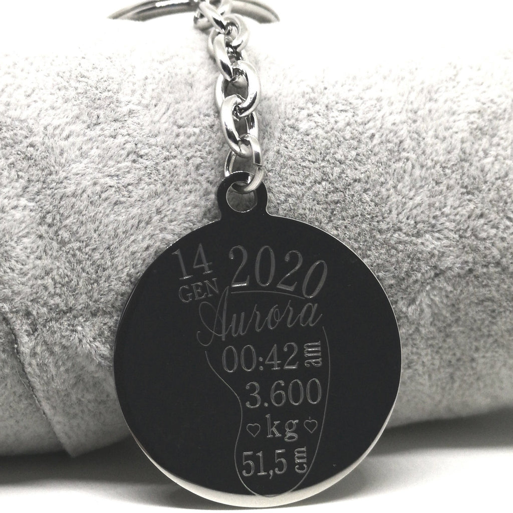 Portachiavi Round NASCITA Acciaio Lucido