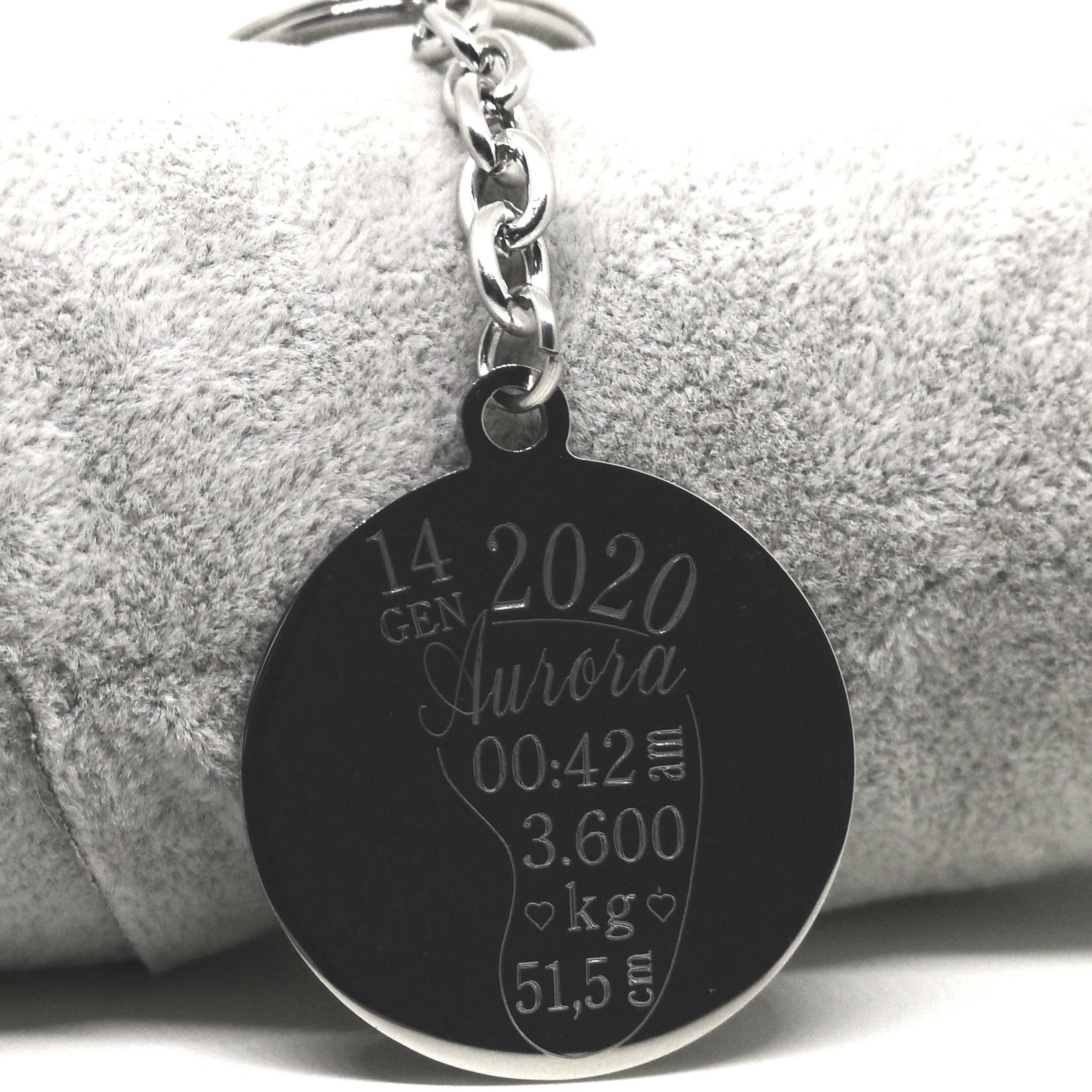 Portachiavi Round NASCITA Acciaio Lucido