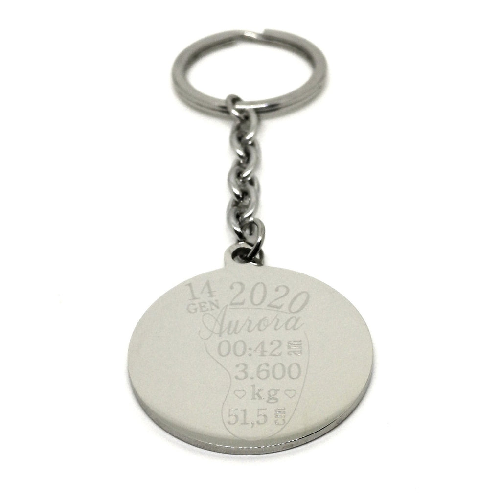 Portachiavi Round NASCITA Acciaio Lucido