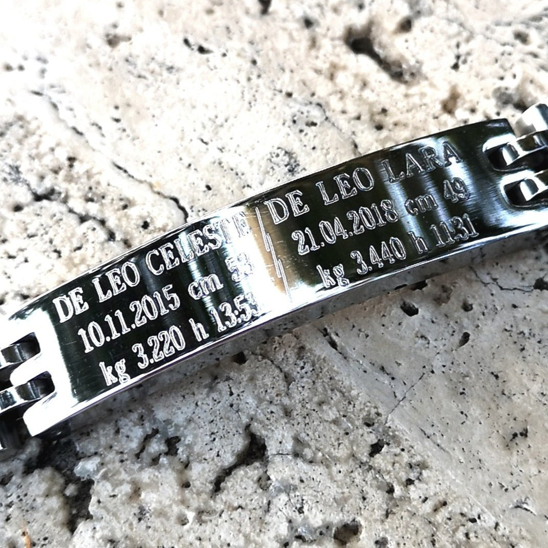 Bracciale Elegance Diamantato NASCITA da 1 a 3 Bimbi Acciaio Argento o Acciaio Oro