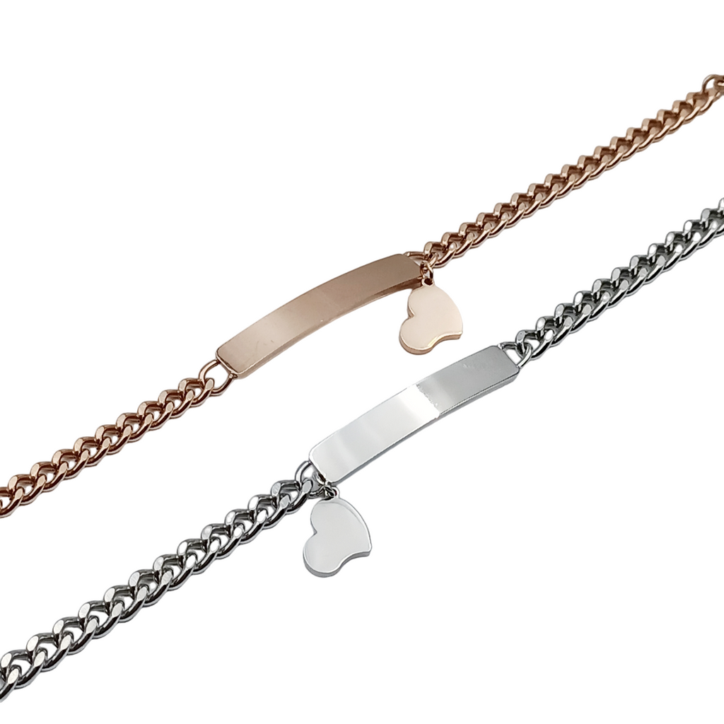 Coppia bracciali acciaio lucido e acciaio rosa incisione gratuita