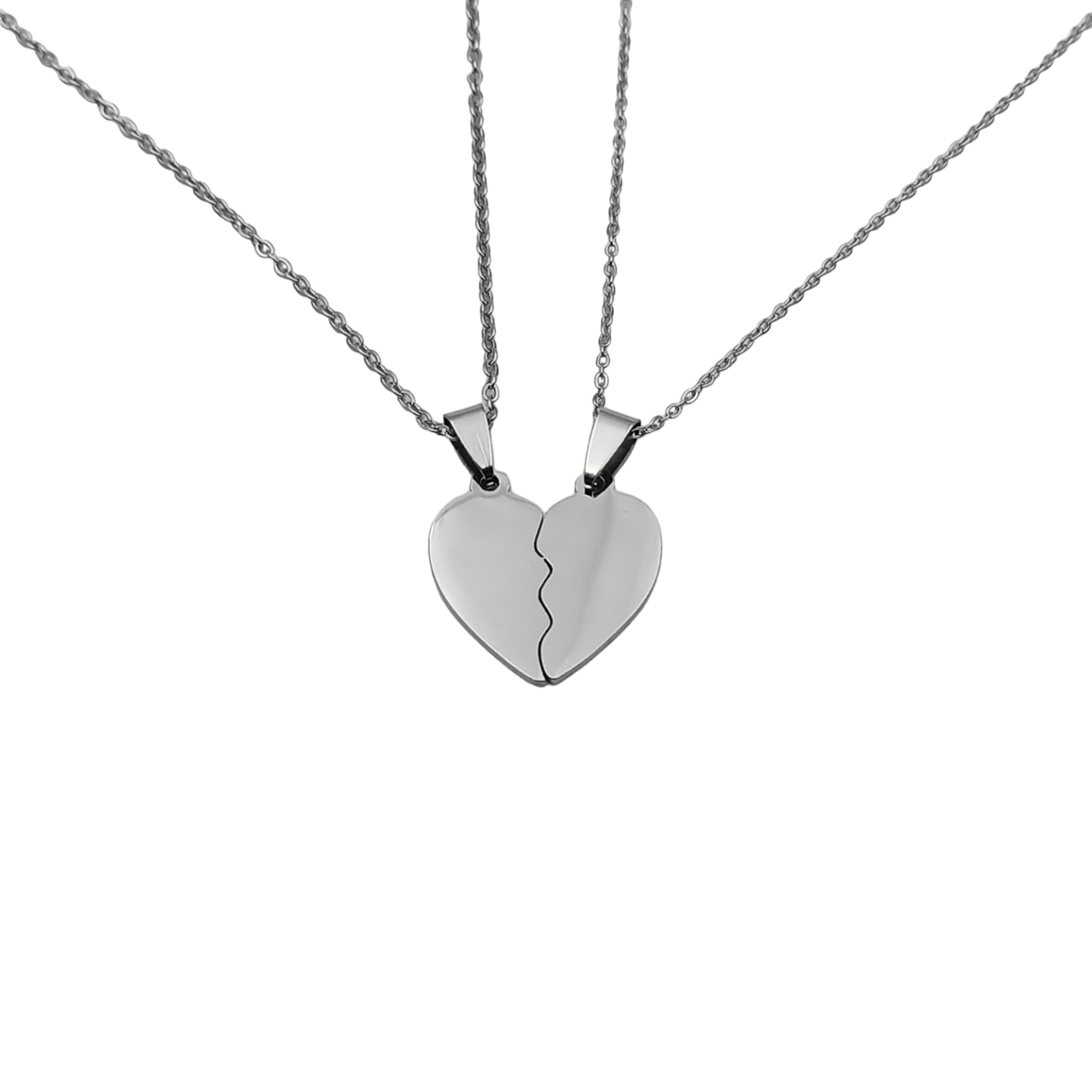 Coppia collane cuore spezzato acciaio incisione gratuita