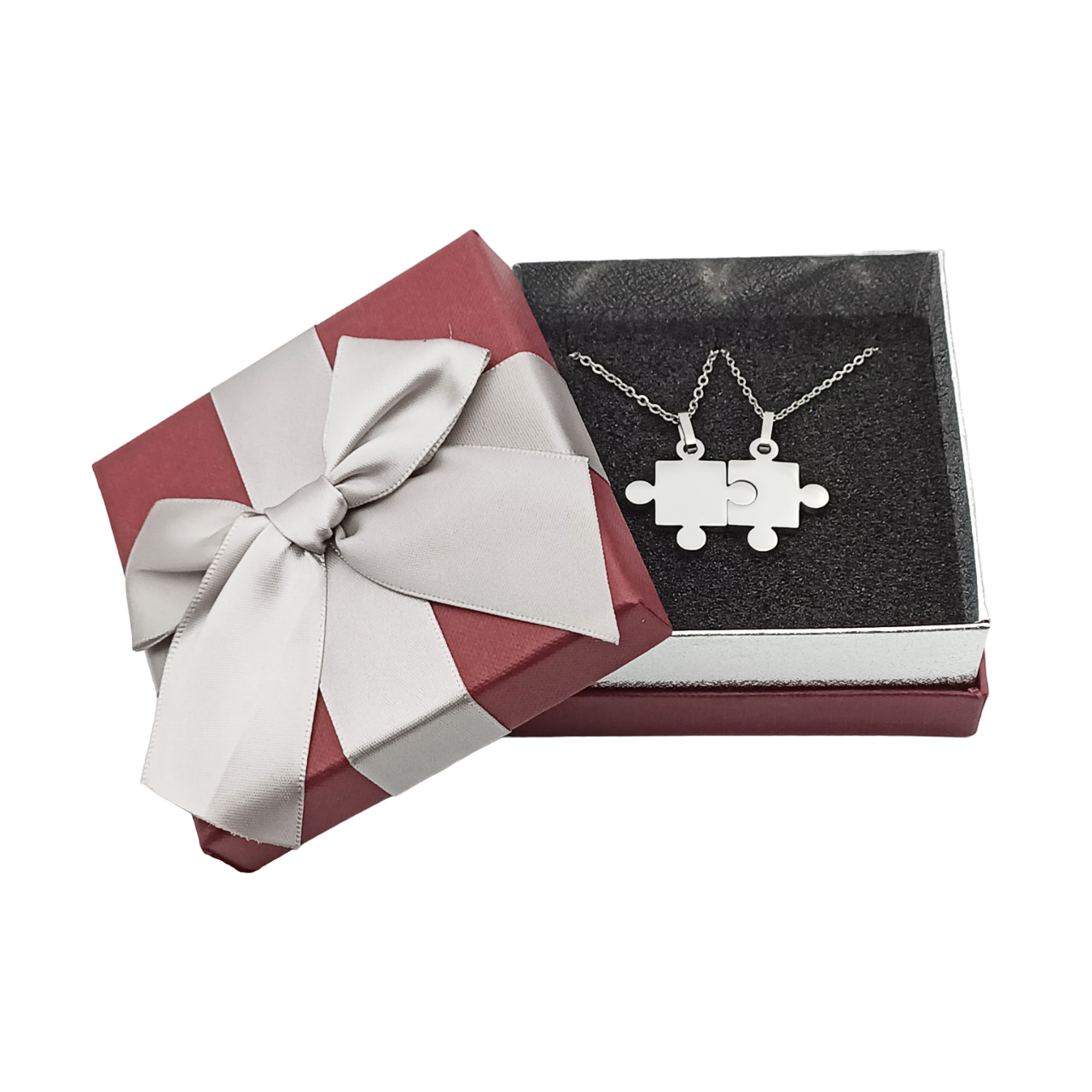Coppia collane puzzle acciaio incisione gratuita